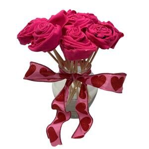 Handmade Upcycled Tee Shirt Valentine's Day Dozen Roses Bouquet in Glass Vase